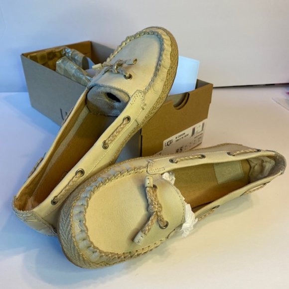 NWOT Nubuck UGG Slip On Chivon Moccasin Espadrilles Cream Women 8.5 - Picture 2 of 8